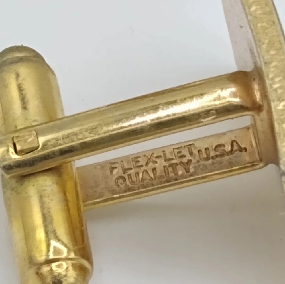 Flex Let Quality Engraved Gold tone Signed Cufflinks Midcentury Vintage